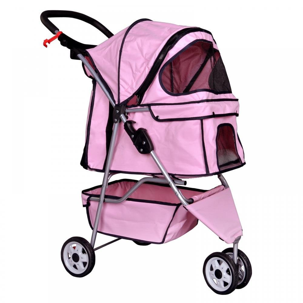 Bestpet 3 Wheel Folding Pet Stroller， Pink