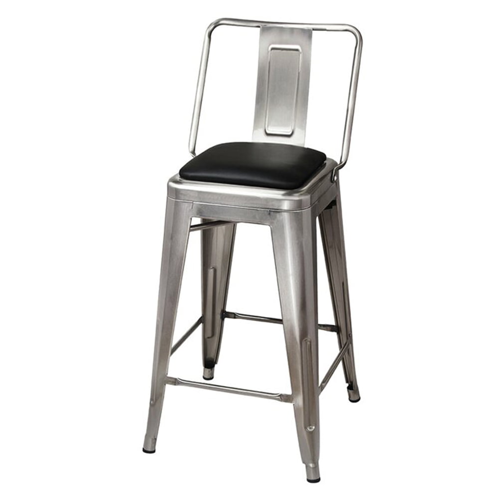 GIA Design Group 24 Inch Middle Back Metal Stool with Vegan Leather， Gunmetal