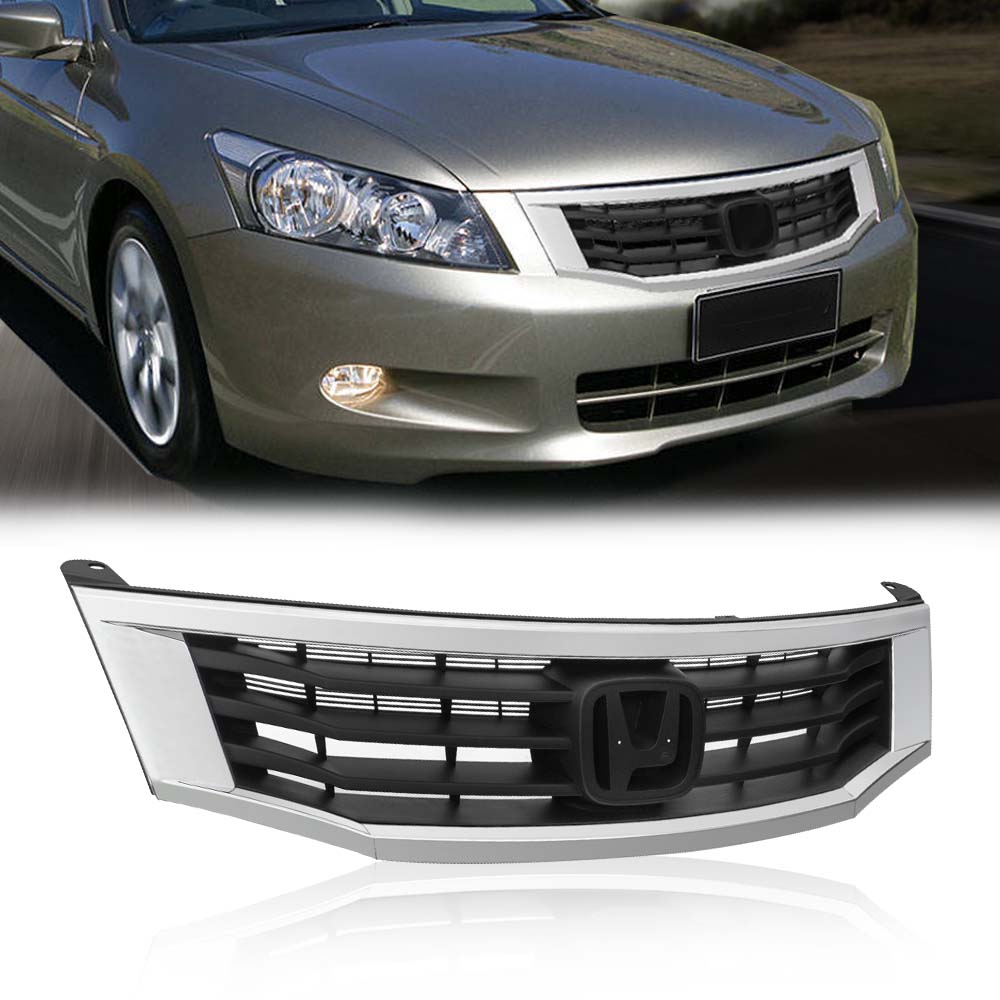 G-Plus Bumper Grill Compatible For Honda Accord Sedan 4-Door 2008-2010 Chrome Front Bumper Hood Upper Grill Grille Trim