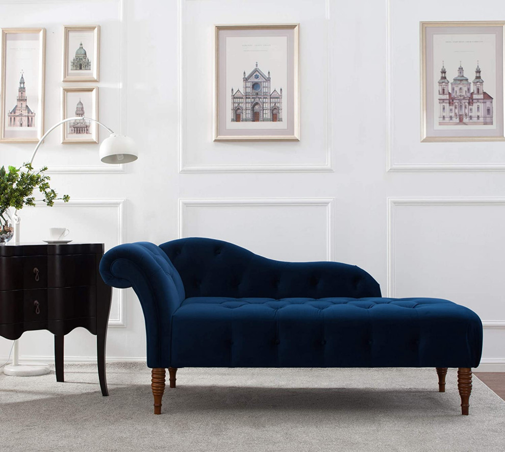 Contemporary Chaise Lounge  Hand Tufted Design With Cushioned Seat  Navy Blue   Tropical   Armchairs And Accent Chairs   by Declusia  Houzz