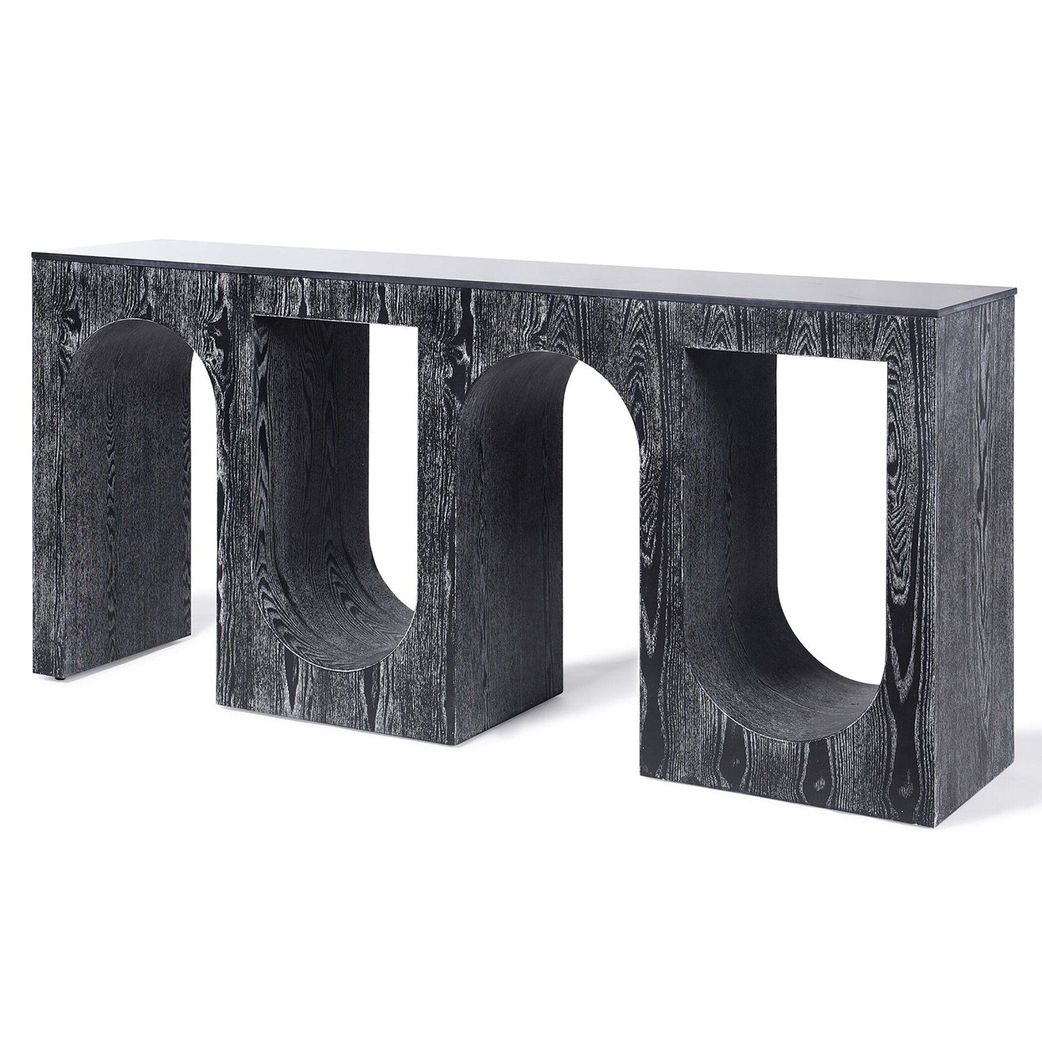 Harp and Finial - Ulysses Console - Black With White Wash Finish On Hardwood - 15