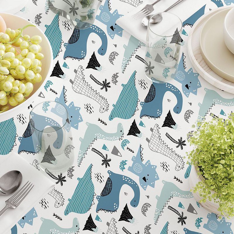 Square Tablecloth， 100% Polyester， 54x54， Hand Drawn Dinosaurs