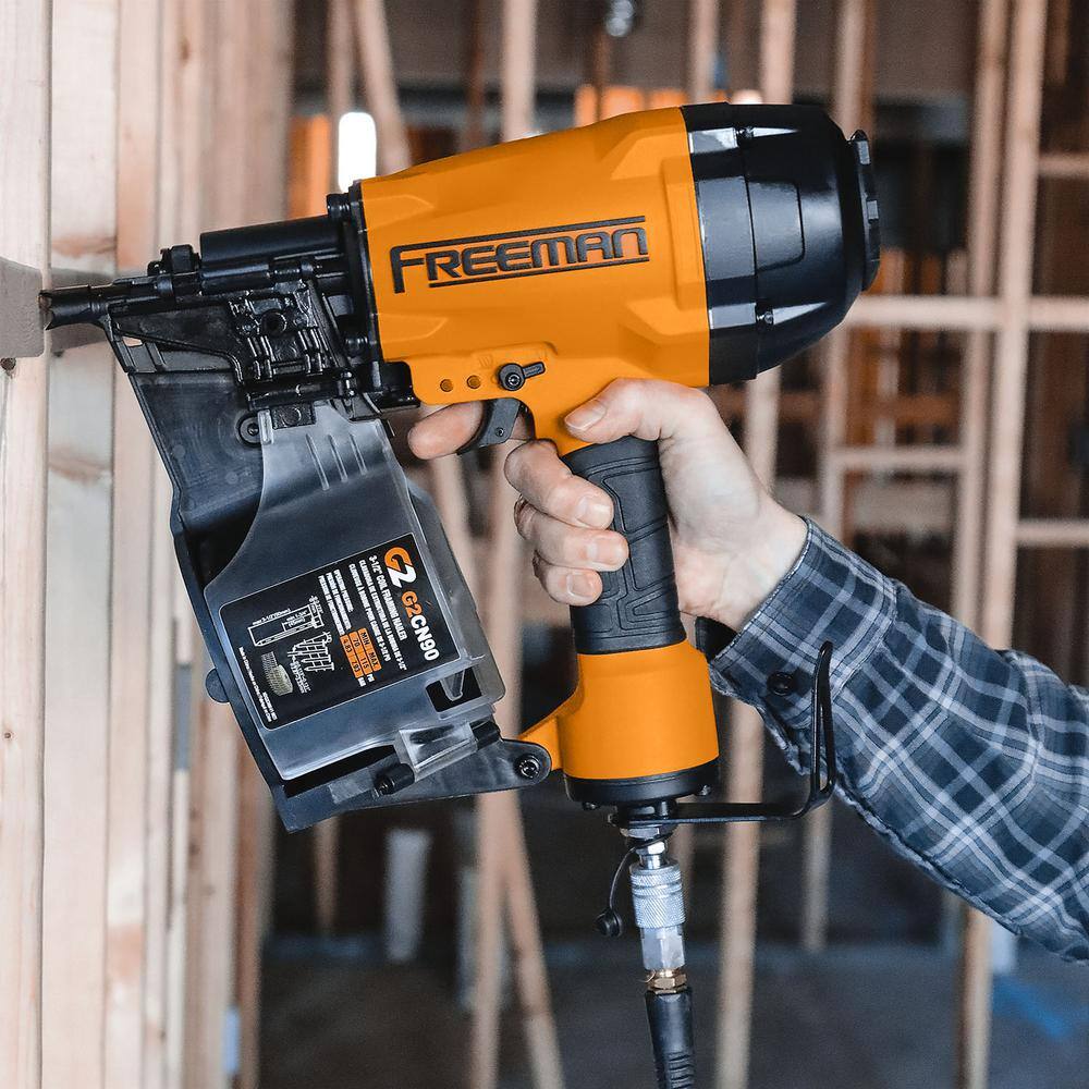 Freeman 2nd Generation Pneumatic 15 Degree 3-12 in. Coil Framing Nailer with Metal Belt Hook and 14 in. NPT Air Connector G2CN90