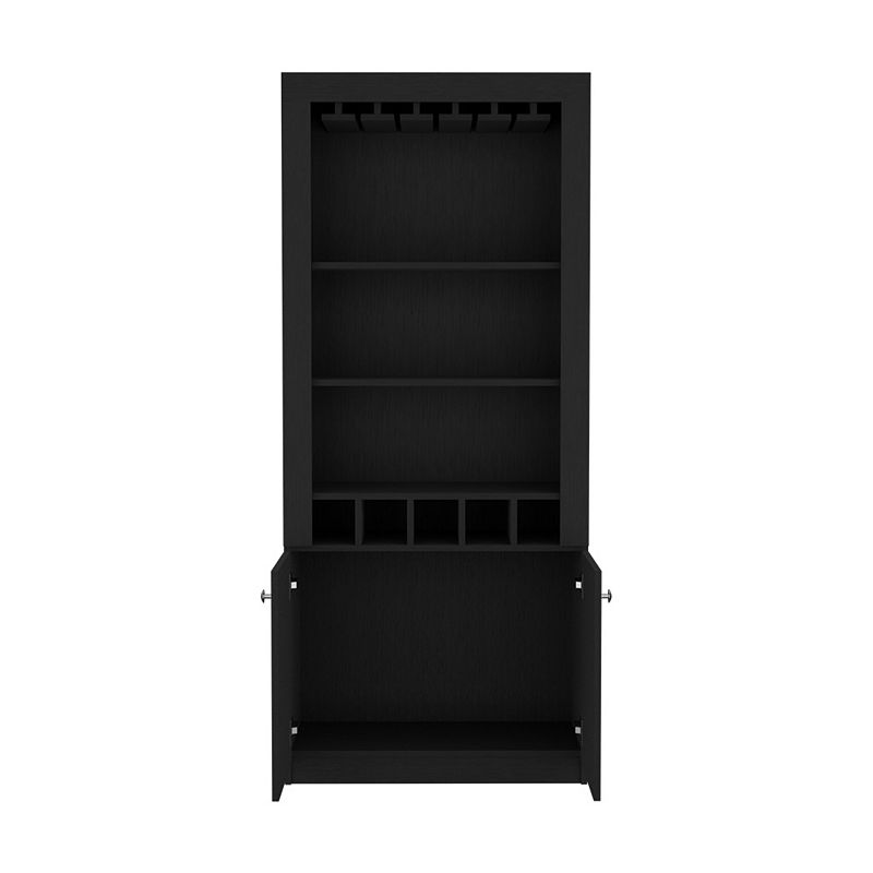 DEPOT E-SHOP Dakota Bar Double Door Cabinet， Five Built-in Wine Rack， Three Shelves， Black