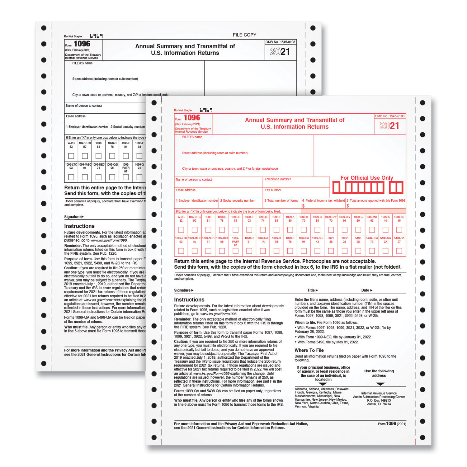 1096 Tax Form for Dot Matrix Printers by TOPSandtrade; TOP2202