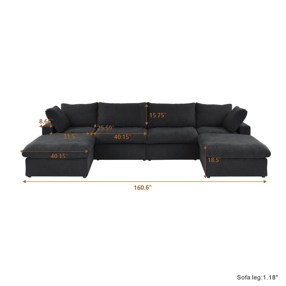 Large Modular Sectional Sofa Down Filled U Shaped 4 Seater with 2 Ottoman