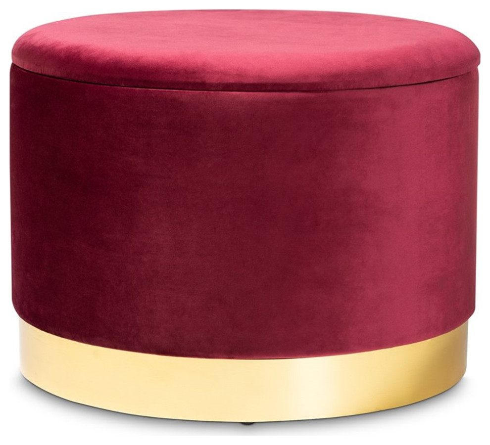 Bowery Hill Red Velvet Upholstered Gold Finished Storage Ottoman   Contemporary   Footstools And Ottomans   by Homesquare  Houzz