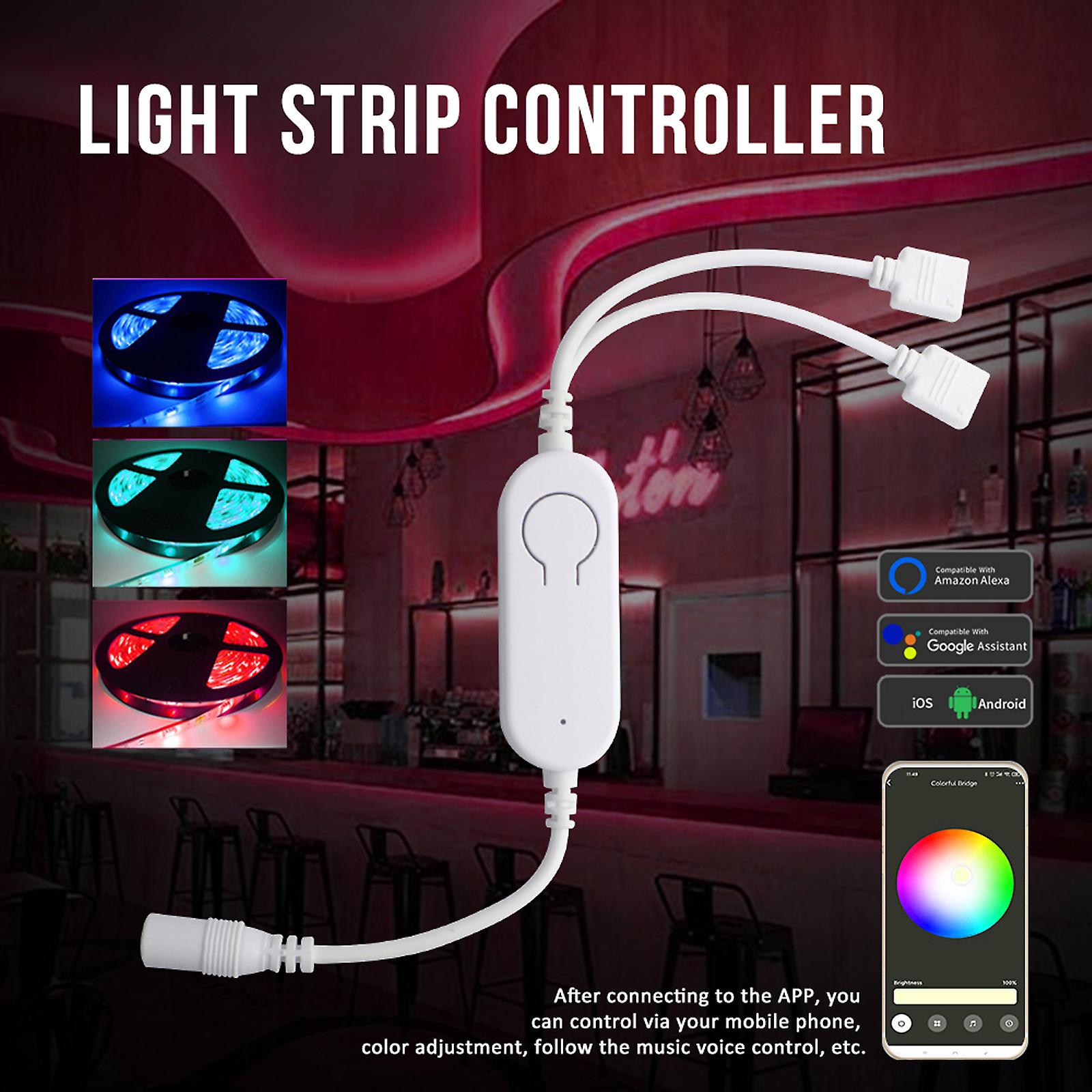 White Wifi 2 Dc5v~12v Wifi Rgb Controller Led Strip Light Controller Wireless Smart Strip Light Controller Voice Control Compatible With Google Home and