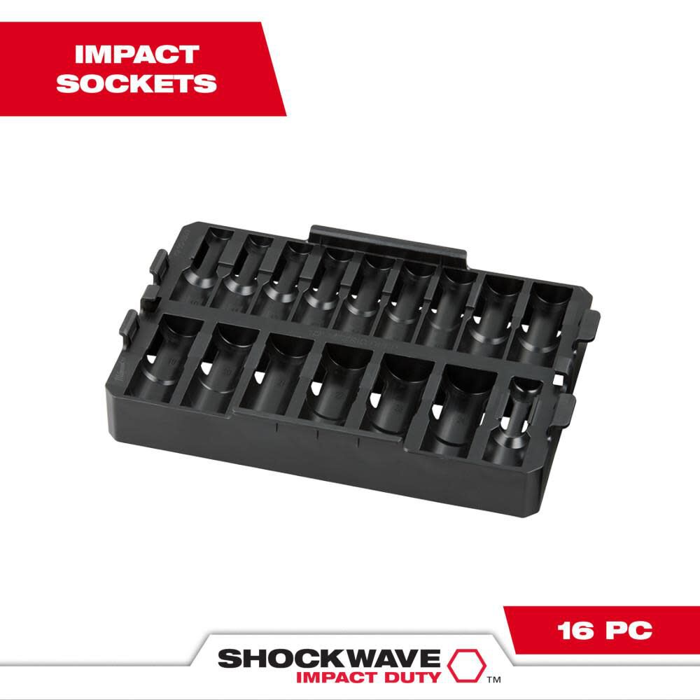 Milwaukee SHOCKWAVE Impact Duty Socket 1/2 Dr 16pc Tray Only 49-66-6833 from Milwaukee