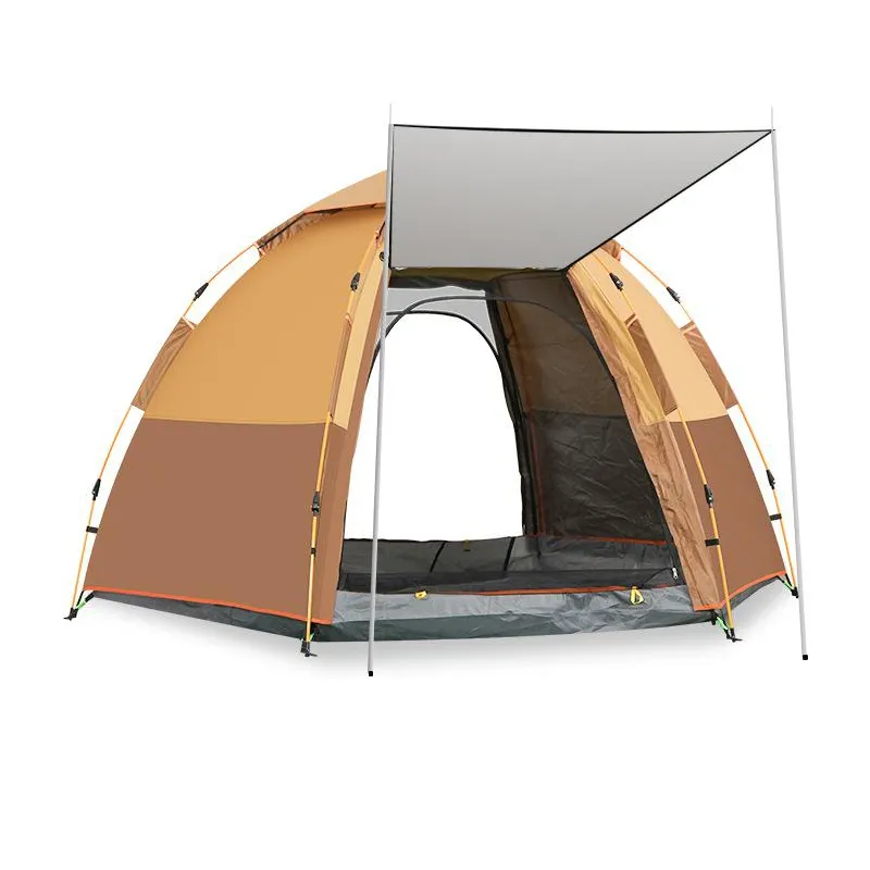 QX Wholesale outdoor 3~4 people thickened beach sunscreen camping 5~6 people speed camping double layer hexagonal tent