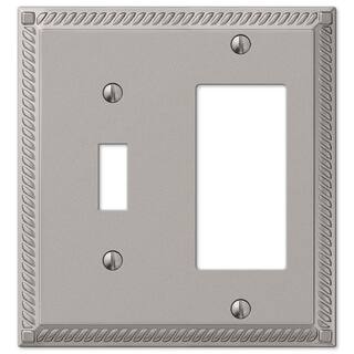 AMERELLE Georgian 2 Gang 1-Toggle and 1-Rocker Metal Wall Plate - Satin Nickel 54TRN