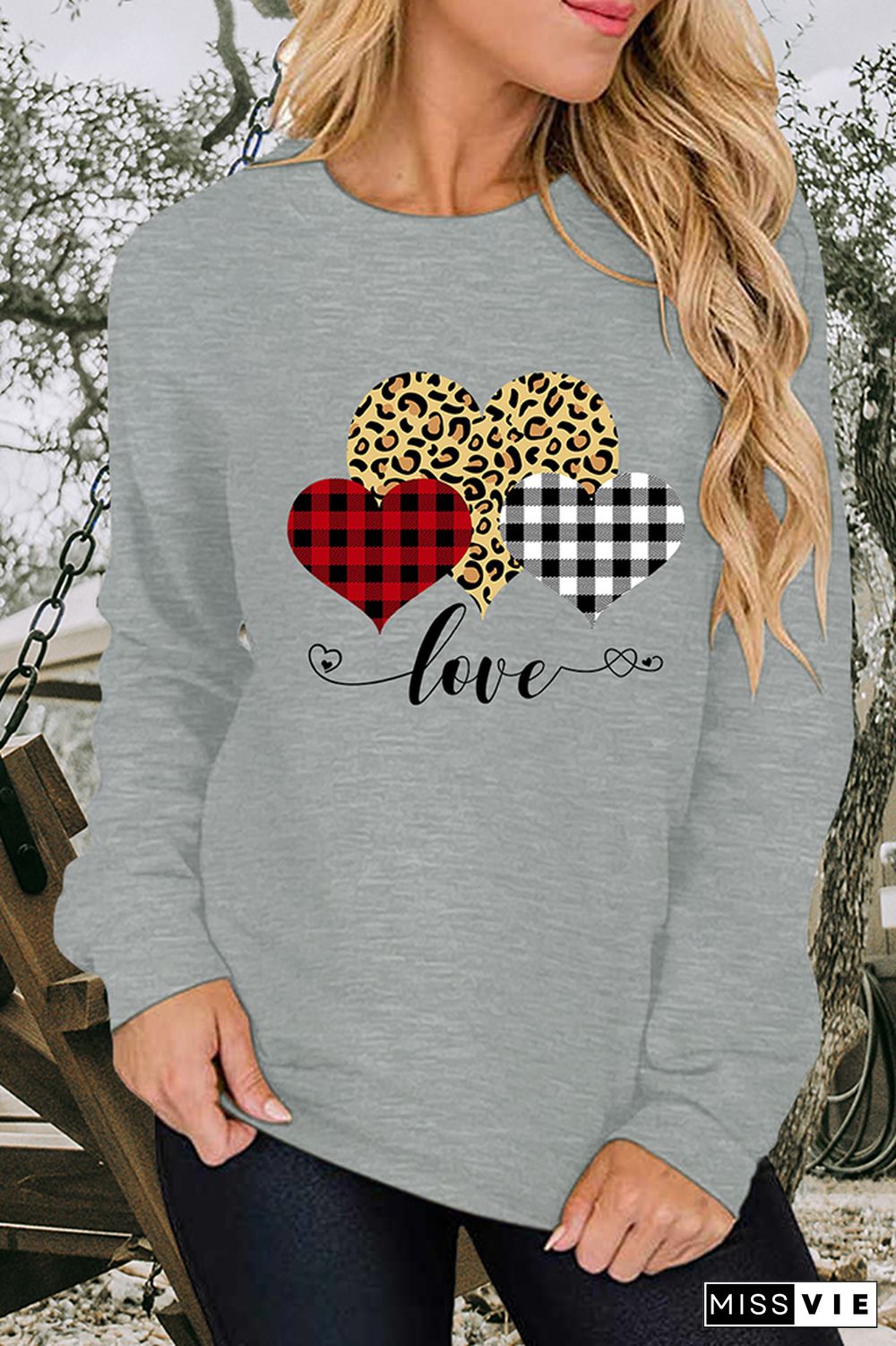 Leopard Print Heart Pullover Longsleeve Sweatshirt Wholesale