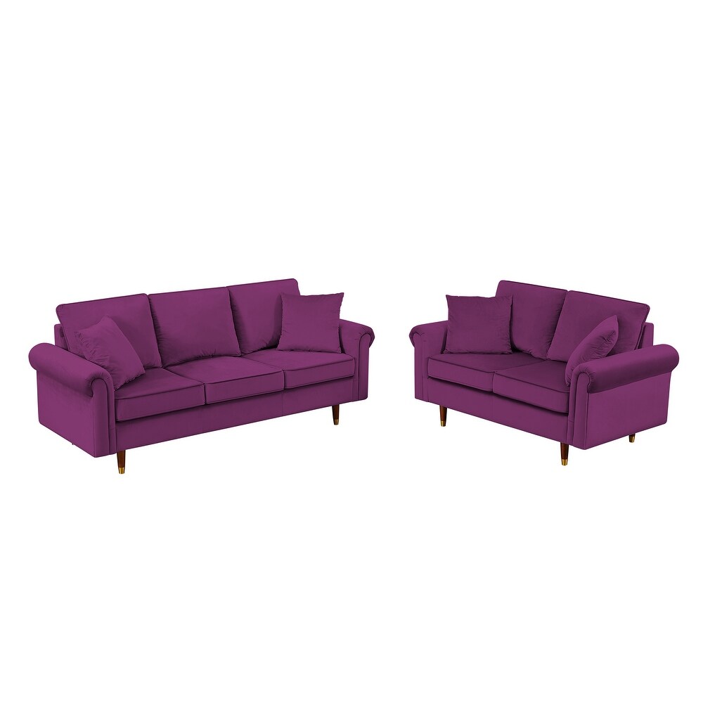 Modern Elegant Style Velvet Sofa Set  2 Seats and 3 Seats Sofa with Wood Legs and Wood Frame Suitable for Home Living Room