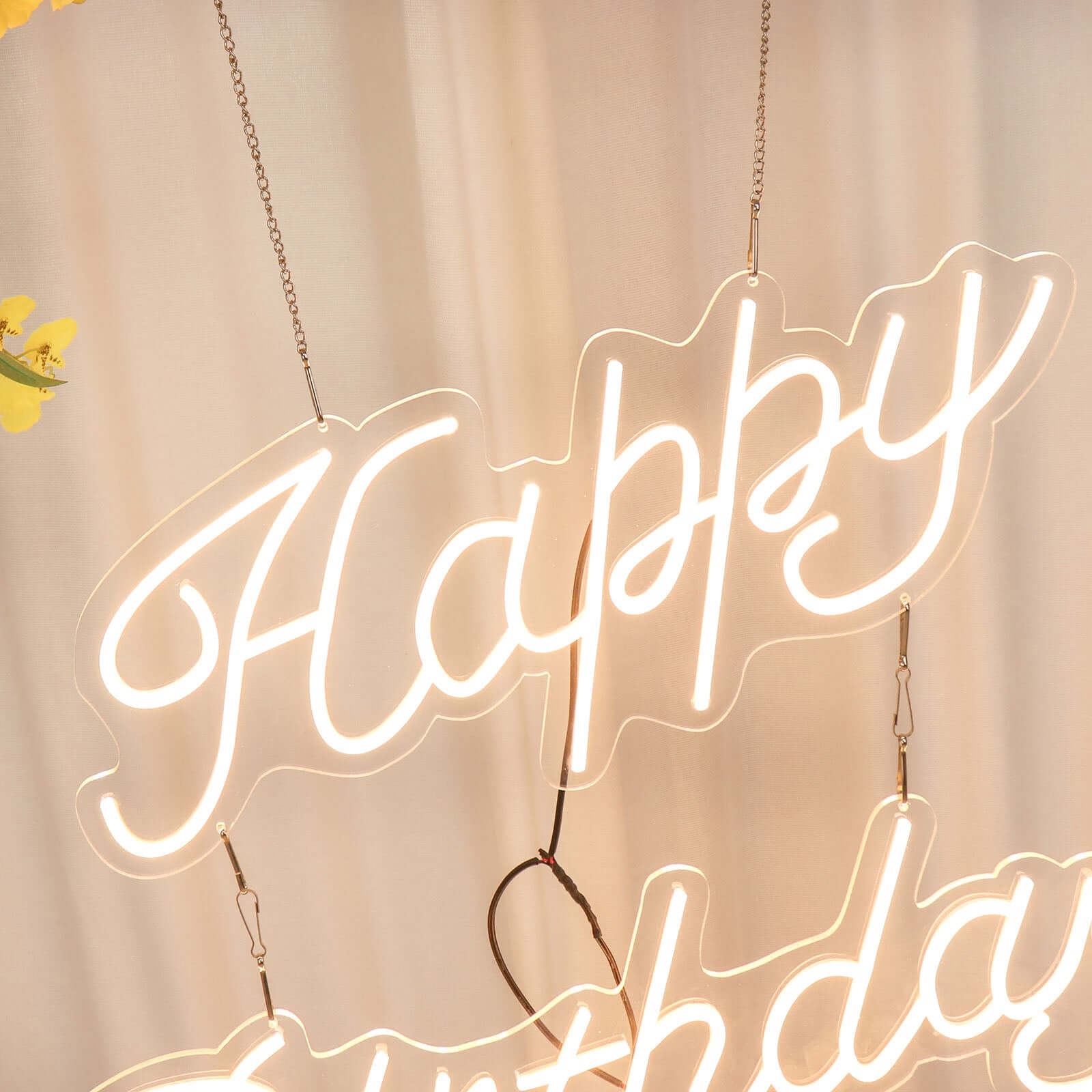 Happy Birthday Neon Light Sign, LED Reusable Wall Décor Lights With 5ft Hanging Chain 32