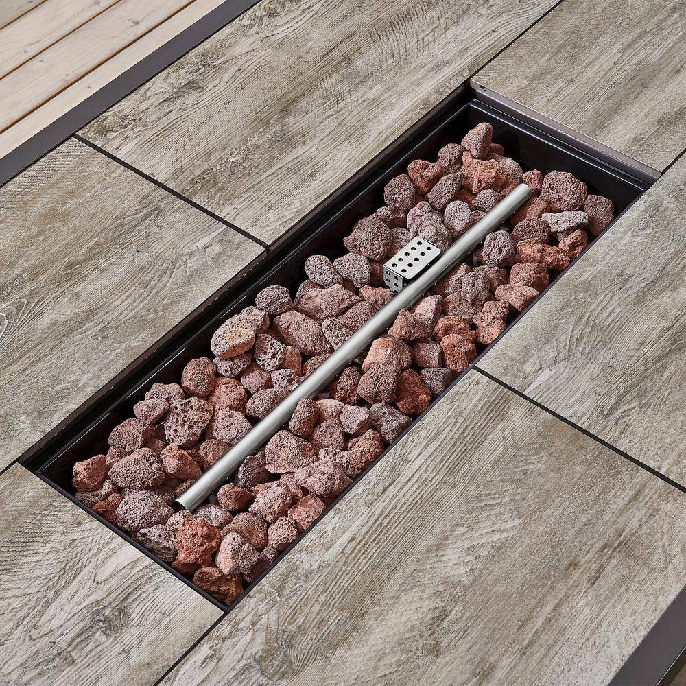 Hampton Bay Belize 51 in. W x 25 in. H Rectangle Aluminum Liquid Propane Fire Pit in Dark Brown Belize 51B 1PC