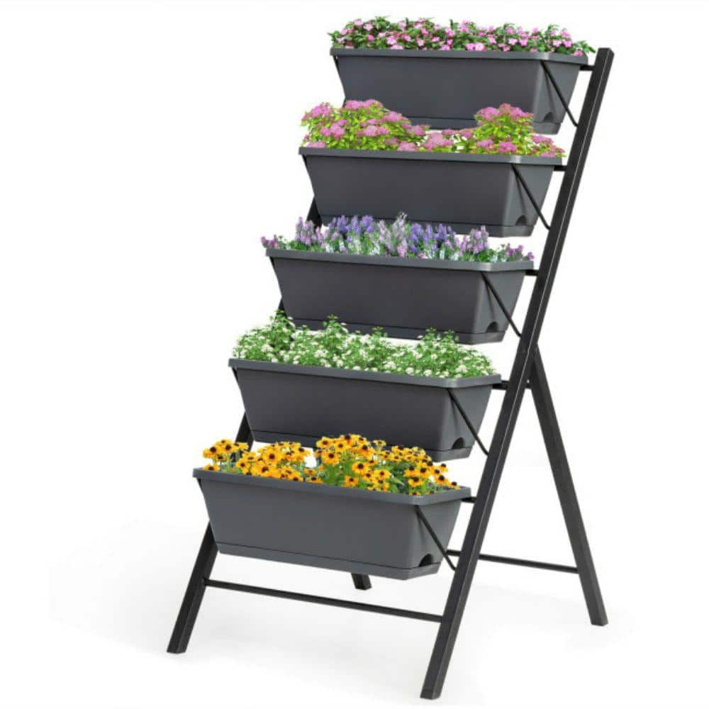 Alpulon 5-Tier 45 in. H Black Vertical Raised Garden Bed ZMWV197