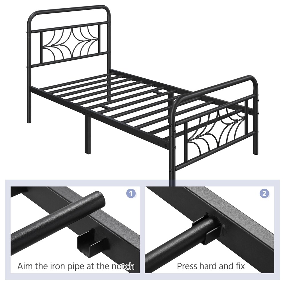 Yaheetech Modern Twin Size Metal Bed Frame with Sparkling Star Inspired Design Headboard and Footboard