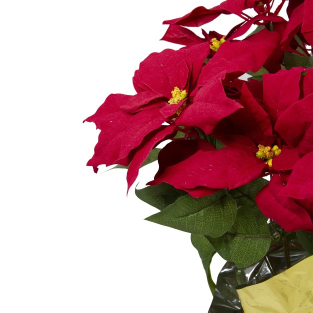 Red Artificial Christmas Poinsettia With Gold Wrapped Pot