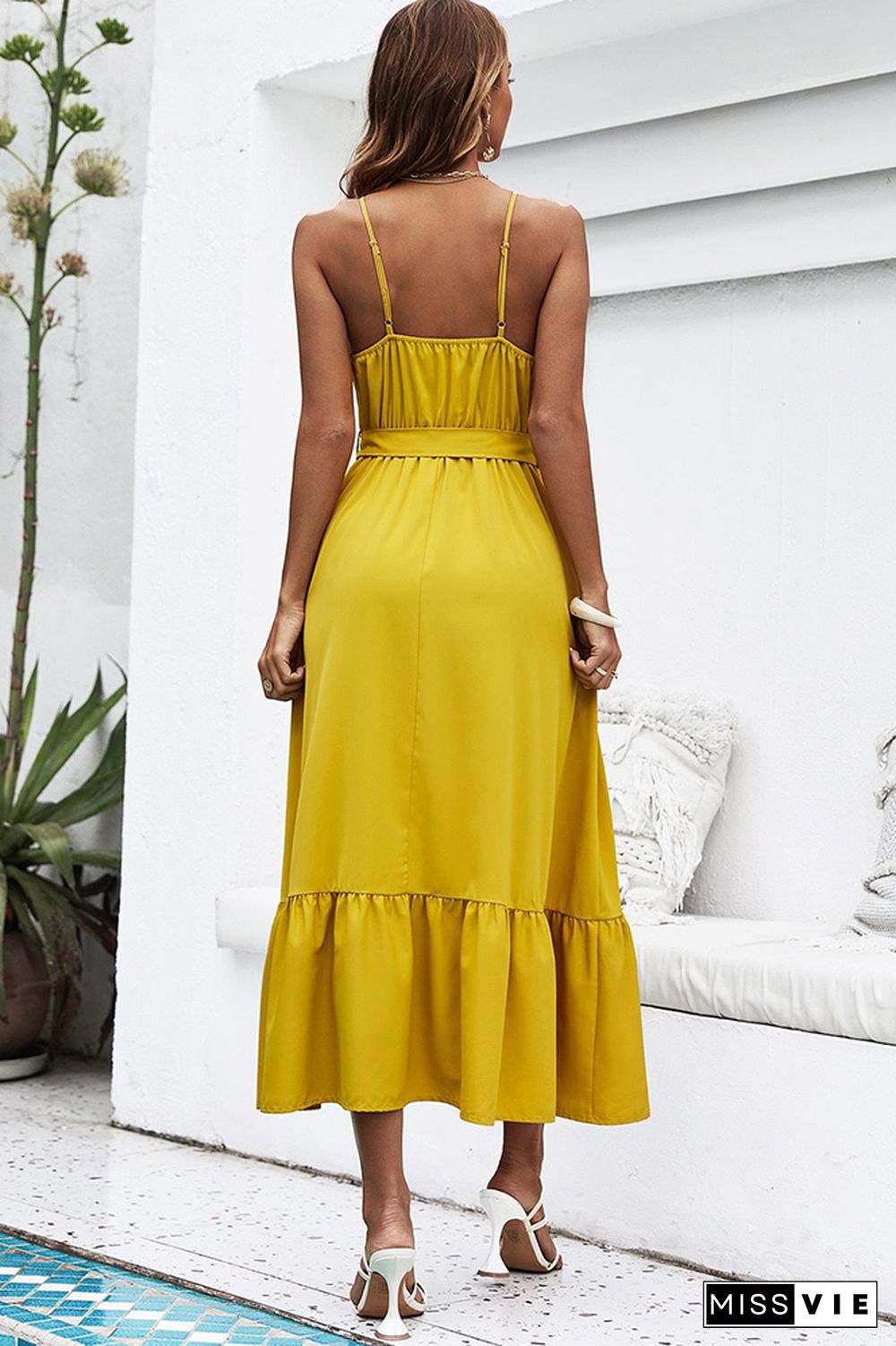 Yellow Sleeveless Swing Long Dress Wholesale