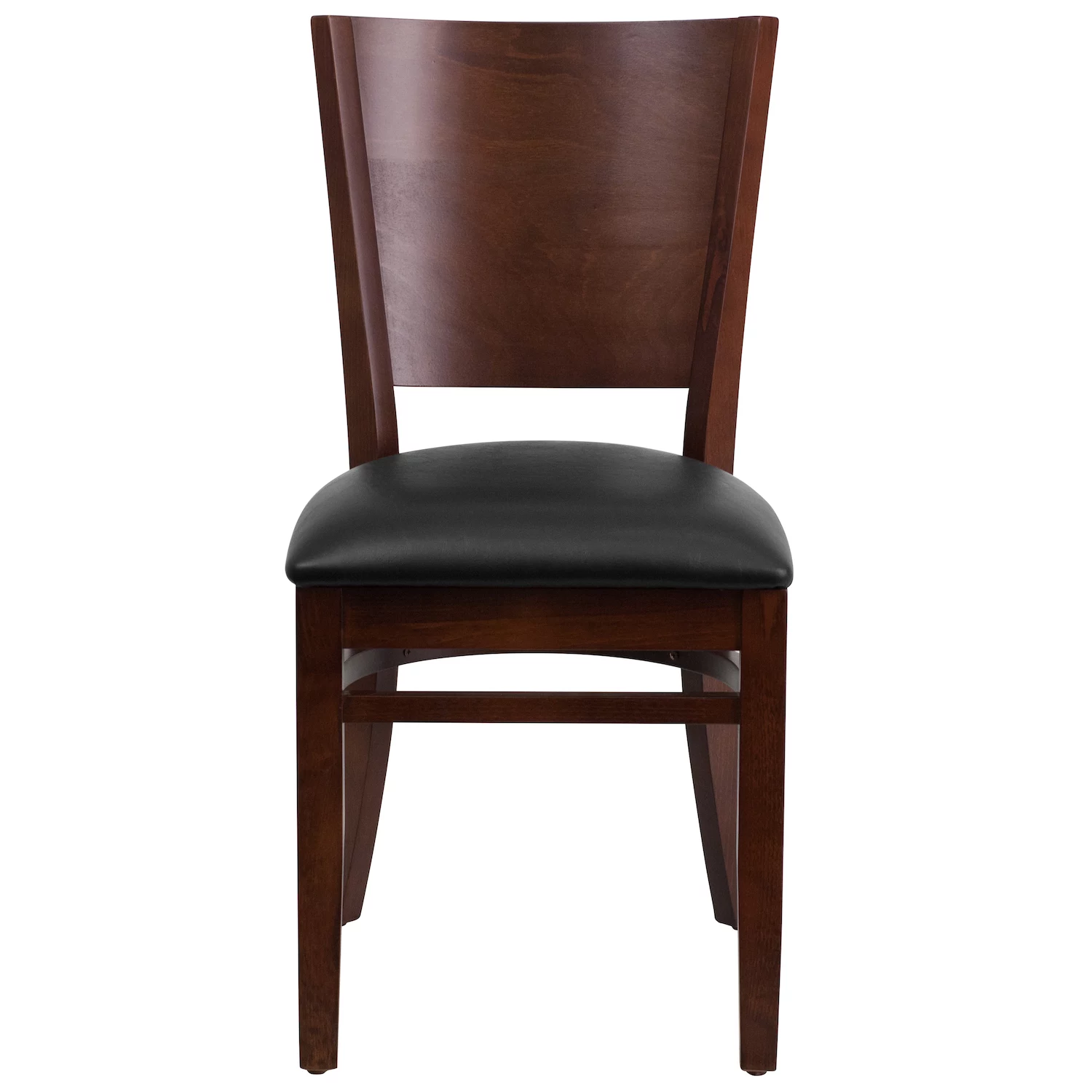 Emma and Oliver Solid Back Walnut Wood Chair， Black Vinyl Seat