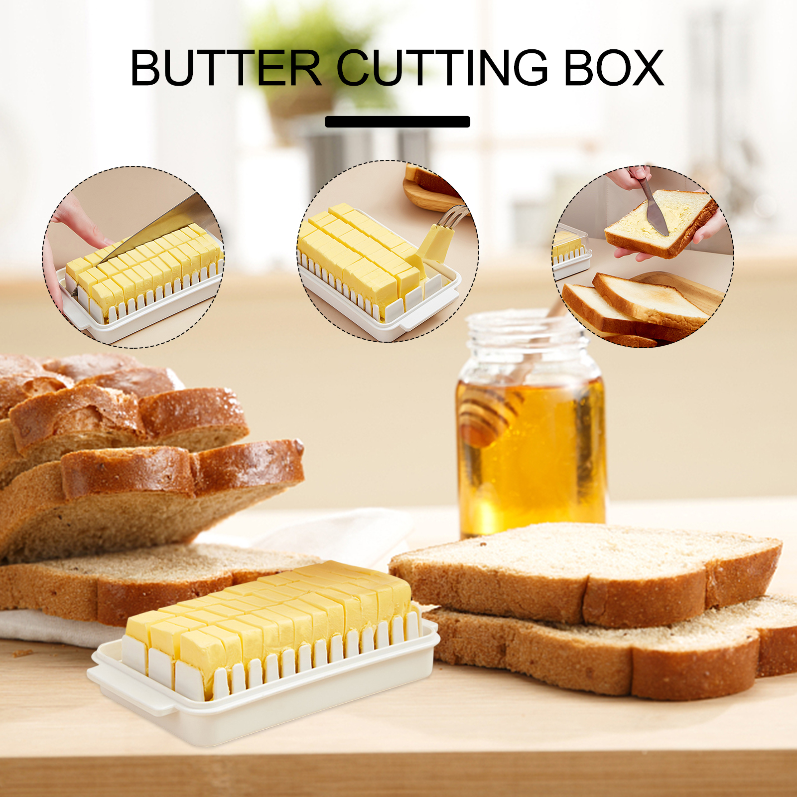 TBOLINE Butter Tray - Fresh-Keeping Plastic Butter Keeper Cutting Container (White)