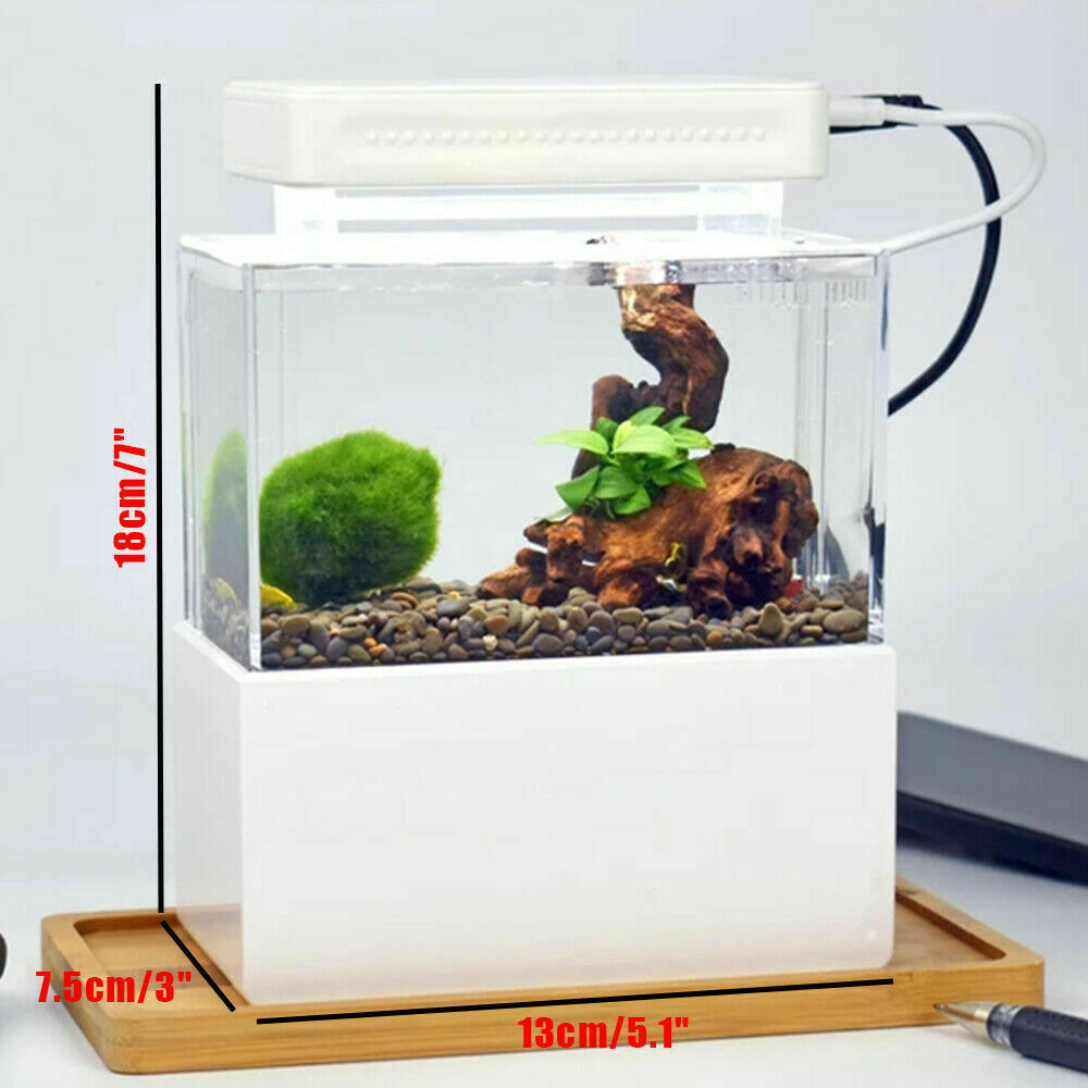 OUKANING Aquarium Starter Fish Tank Mini Fish Tank Aquarium Kit Mini Desktop Aquarium with Water Filtration LED Lamp Decoration