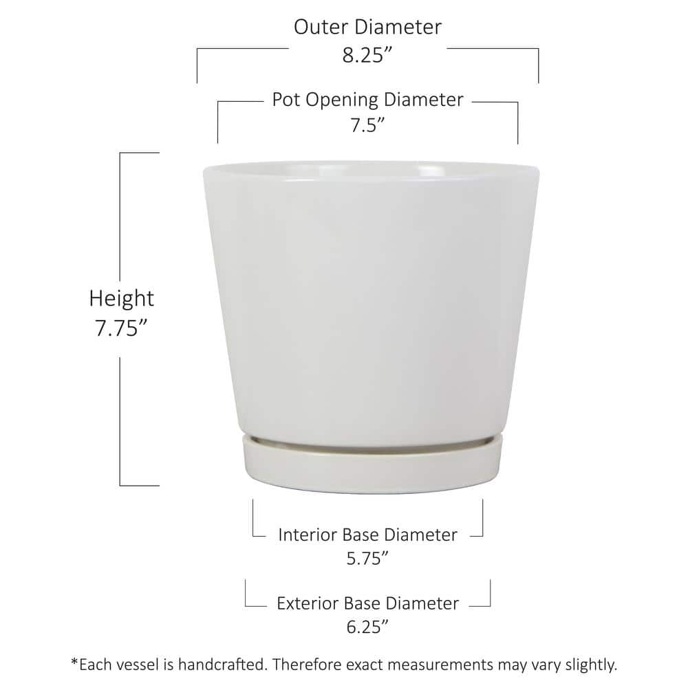 Vigoro 8.1 in. Piedmont Medium White Ceramic Planter (8.1 in. D x 7.6 in. H) with Drainage Hole and Attached Saucer CR01721S-08W