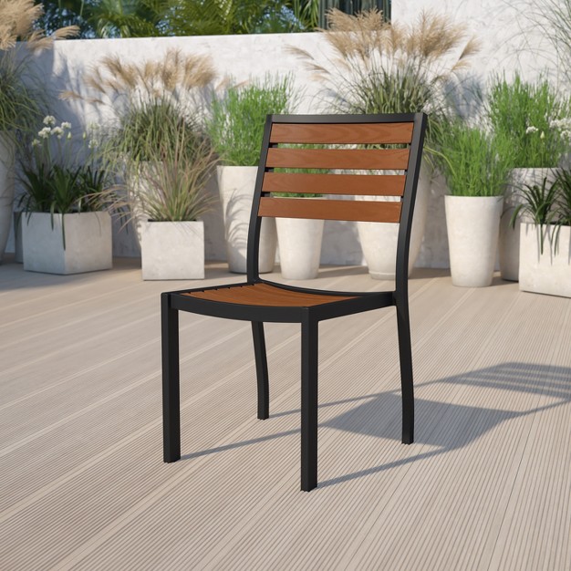 Emma And Oliver Outdoor Faux Teak Side Chair With Poly Slats Teak Patio Chair