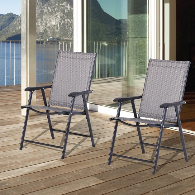 Outsunny Folding Outdoor Patio Chairs Set Of 2 Stackable Portable For Deck Garden Camping And Travel