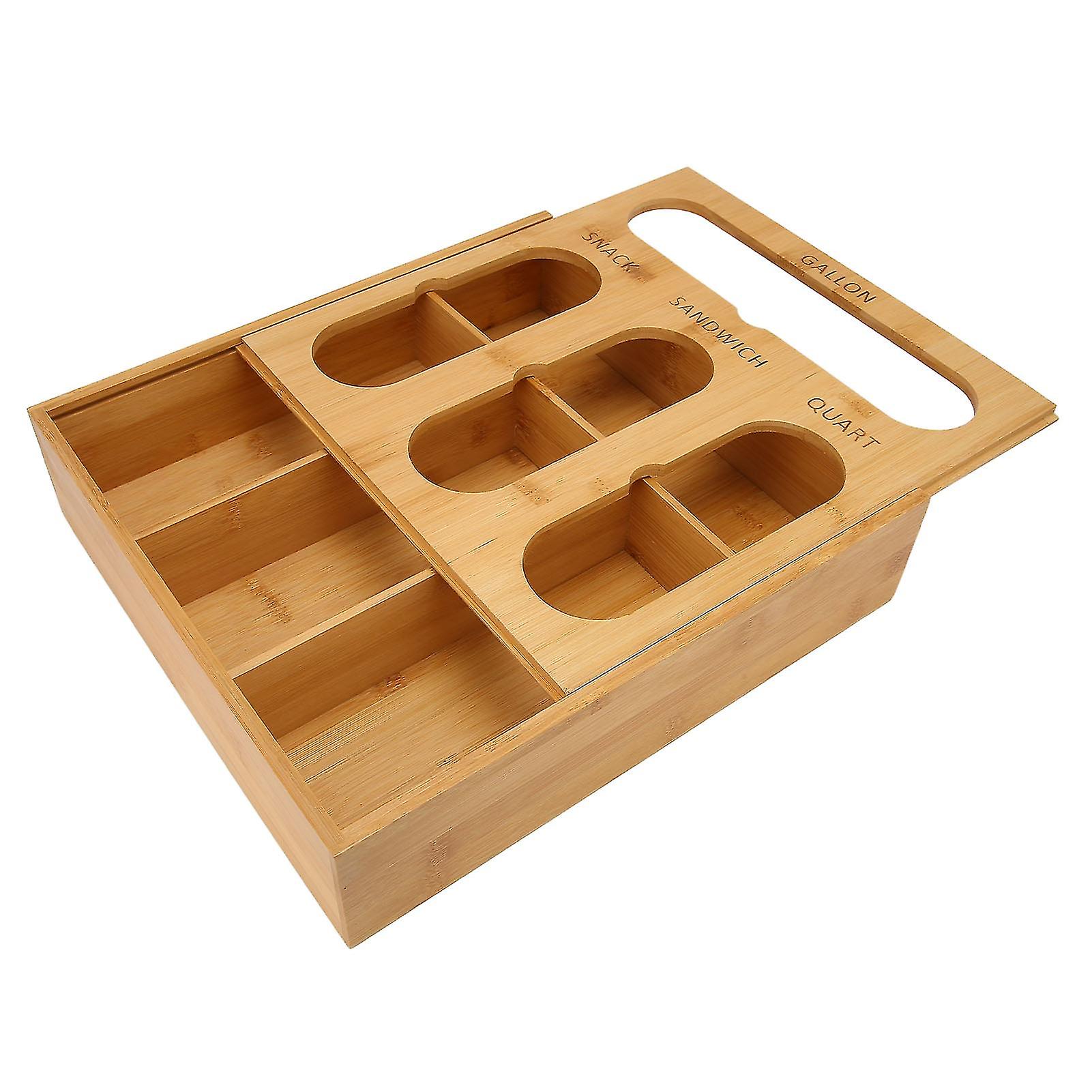 Food Storage Bag Container Bamboo Polished Finish Drawer Design Food Bag Storage Box for Kitchen Home Bamboo Color