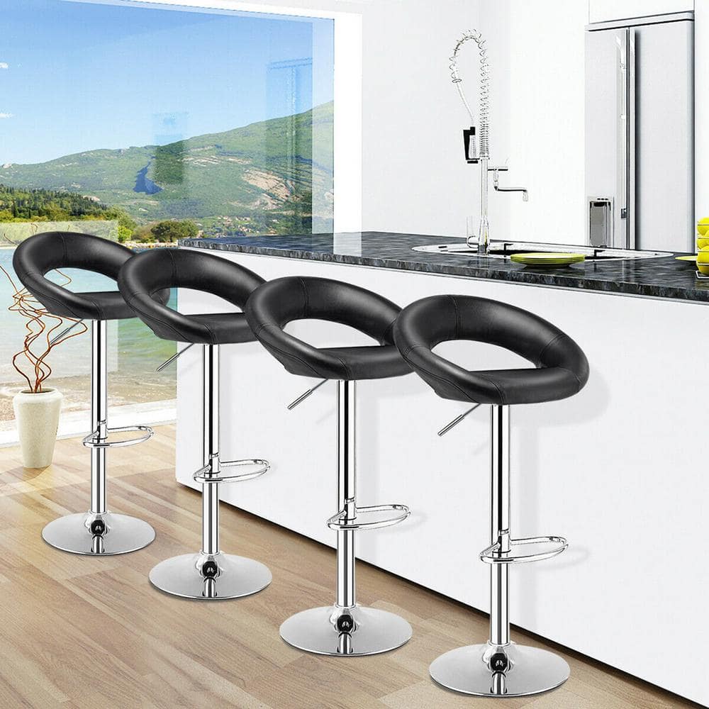 Gymax 39.5 in. H Adjustable Bar Stools Low Back Metal Swivel Pub Chairs Barstools PU Leather Black (Set of 4) GYM05524