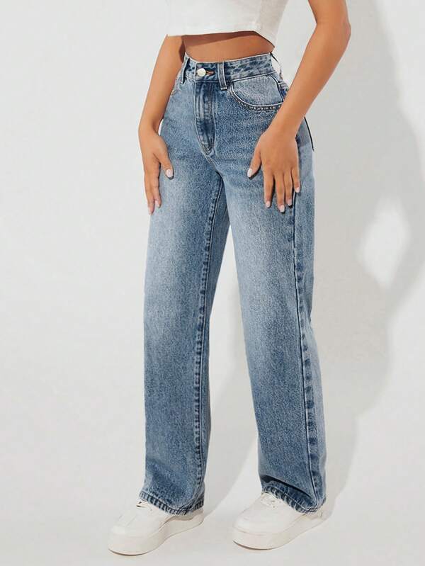 High Waist Straight Leg Jeans