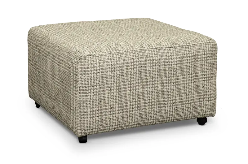 Celadon Plaid Berber Beige Cocktail Ottoman