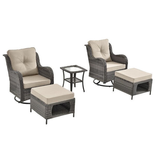 Wicker Patio Furniture Conversation Set with High Back Swivel Chairs and Storage Ottomans，Cushions Included🎃