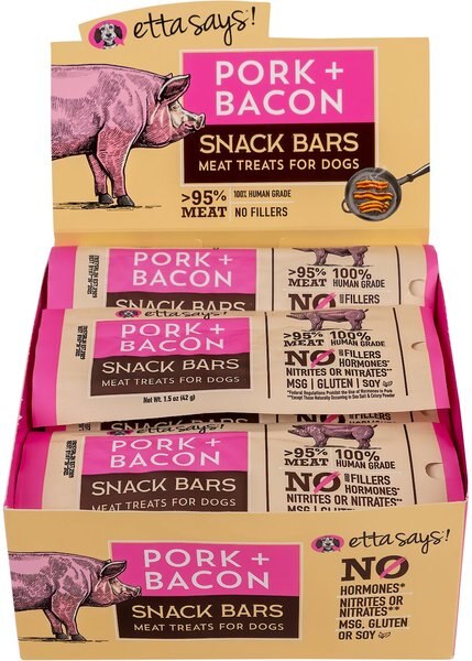 Etta Says! Pork + Bacon Snack Bars Dog Treats， 12 count