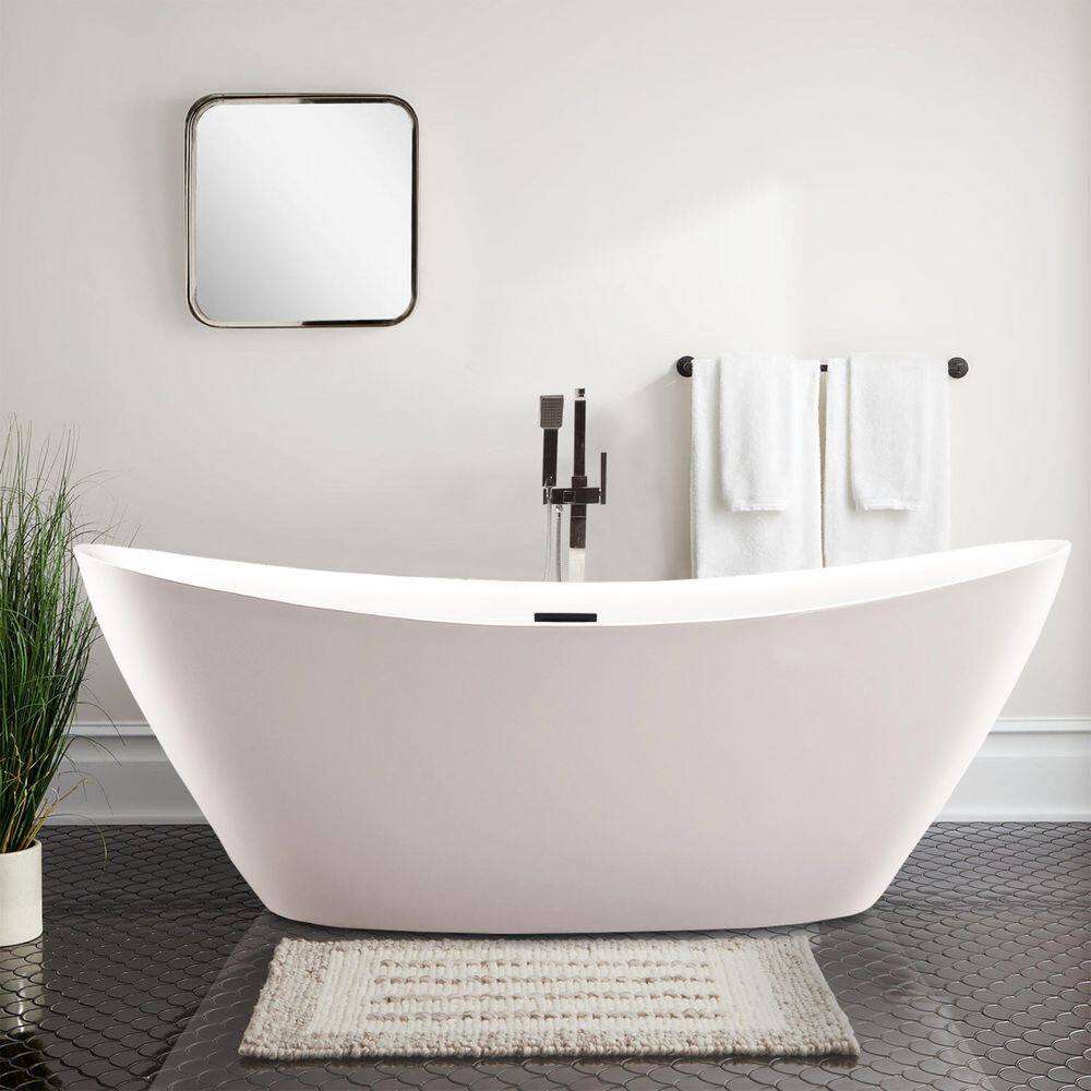 Vanity Art 71 in. Acrylic Flatbottom Freestanding Bathtub in WhiteMatte Black VA6807-MB