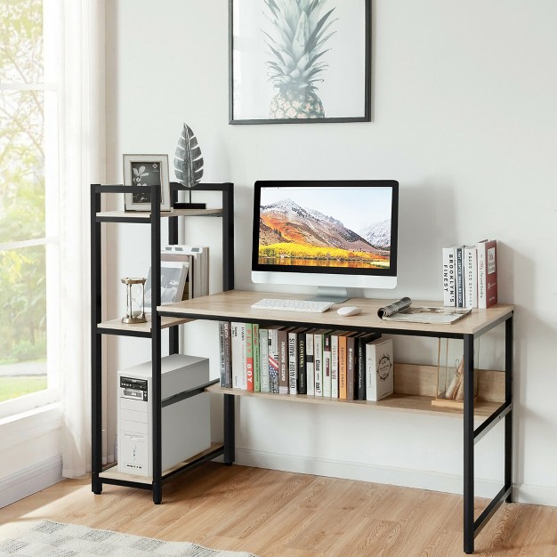 Costway Multi functional Computer Desk With 4 tier Storage Shelves