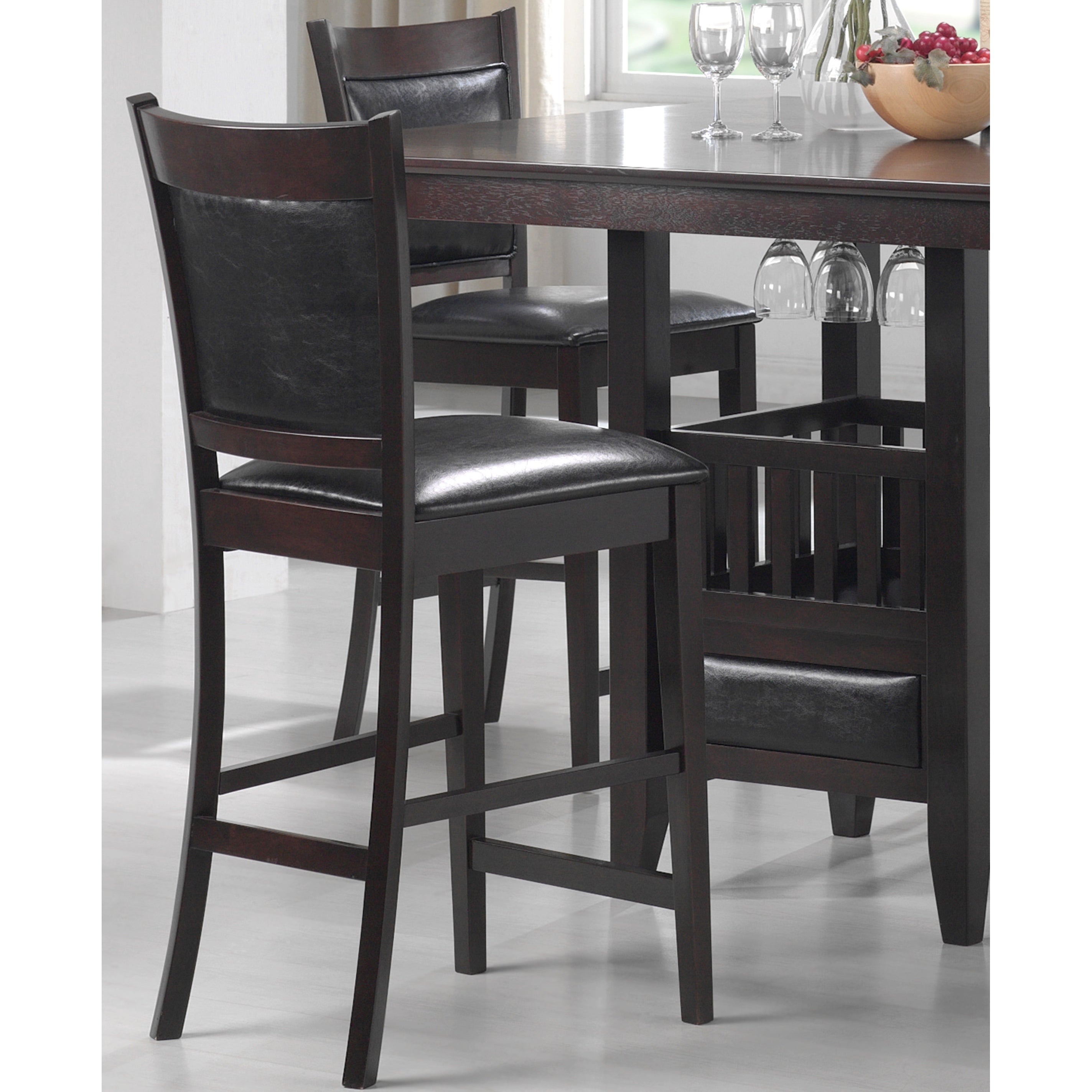 Elegant Wood Frame with Black Leatherette Upholstery Counter Height Dining Stools (Set of 2)