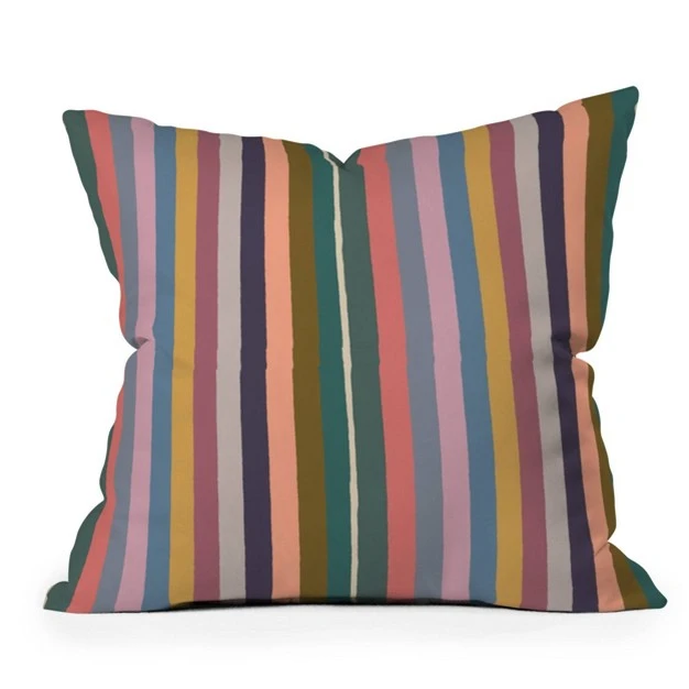 Muted Color Striped Joy Square Throw Pillow Green