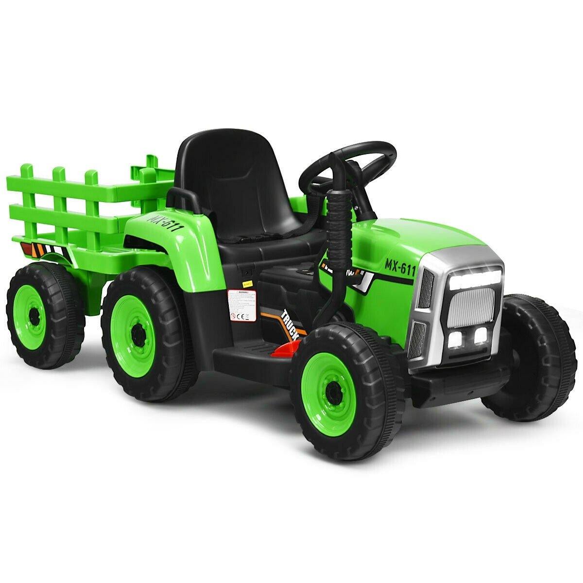 Costzon 12V Kids Ride On Tractor with Trailer, Battery Powered Electric Vehicle Toy Car