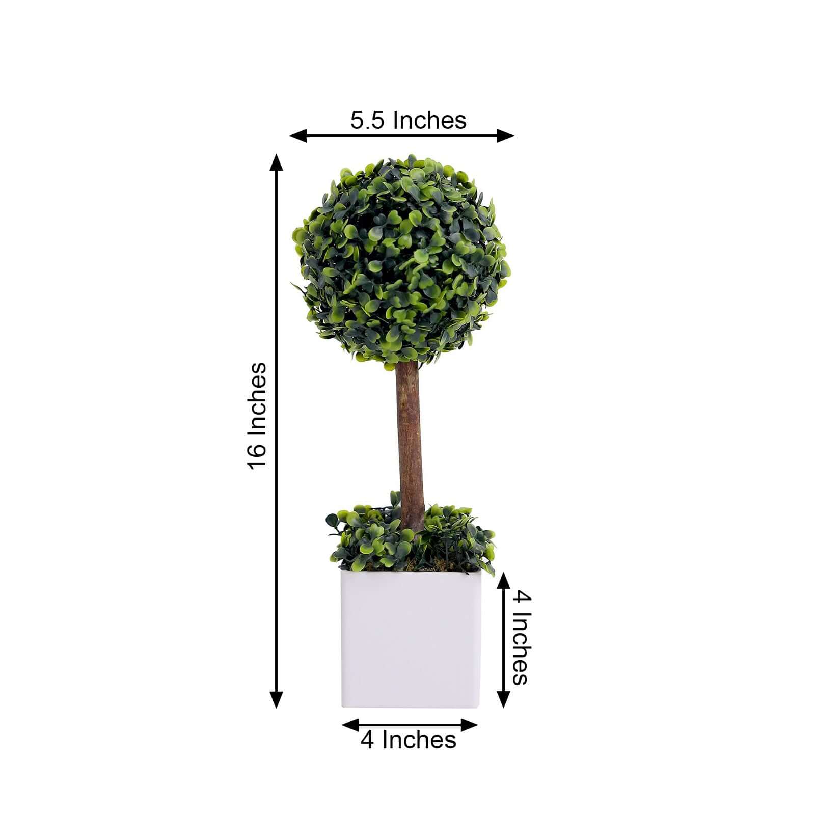 Green Artificial Boxwood Topiary Ball Tree In White Planter Pot 16