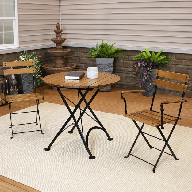 Sunnydaze Indoor outdoor Basic Chestnut Wood Bistro Table And Chairs Set Dark Brown 3pc