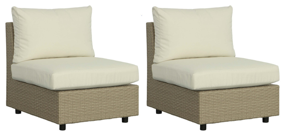 Shelter Island Set of 2 Armless Chairs  Brown/Sand   Tropical   Outdoor Lounge Chairs   by Progressive Furniture  Houzz