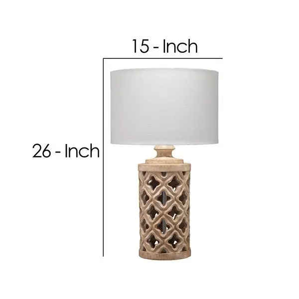 Table Lamp with Cutout Resin Body and Fabric Shade， Beige