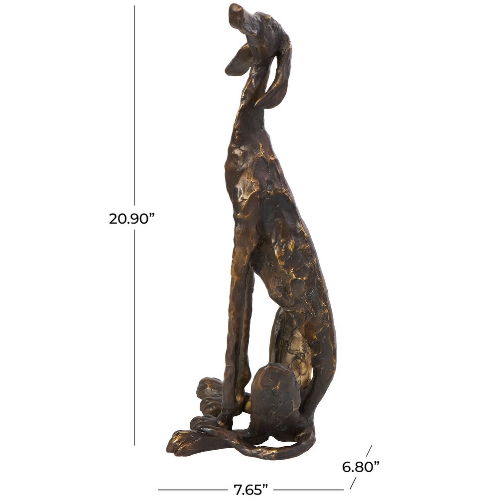 Bronze Polystone Distressed Slim Frame Dog Sculpture with Gold Accents