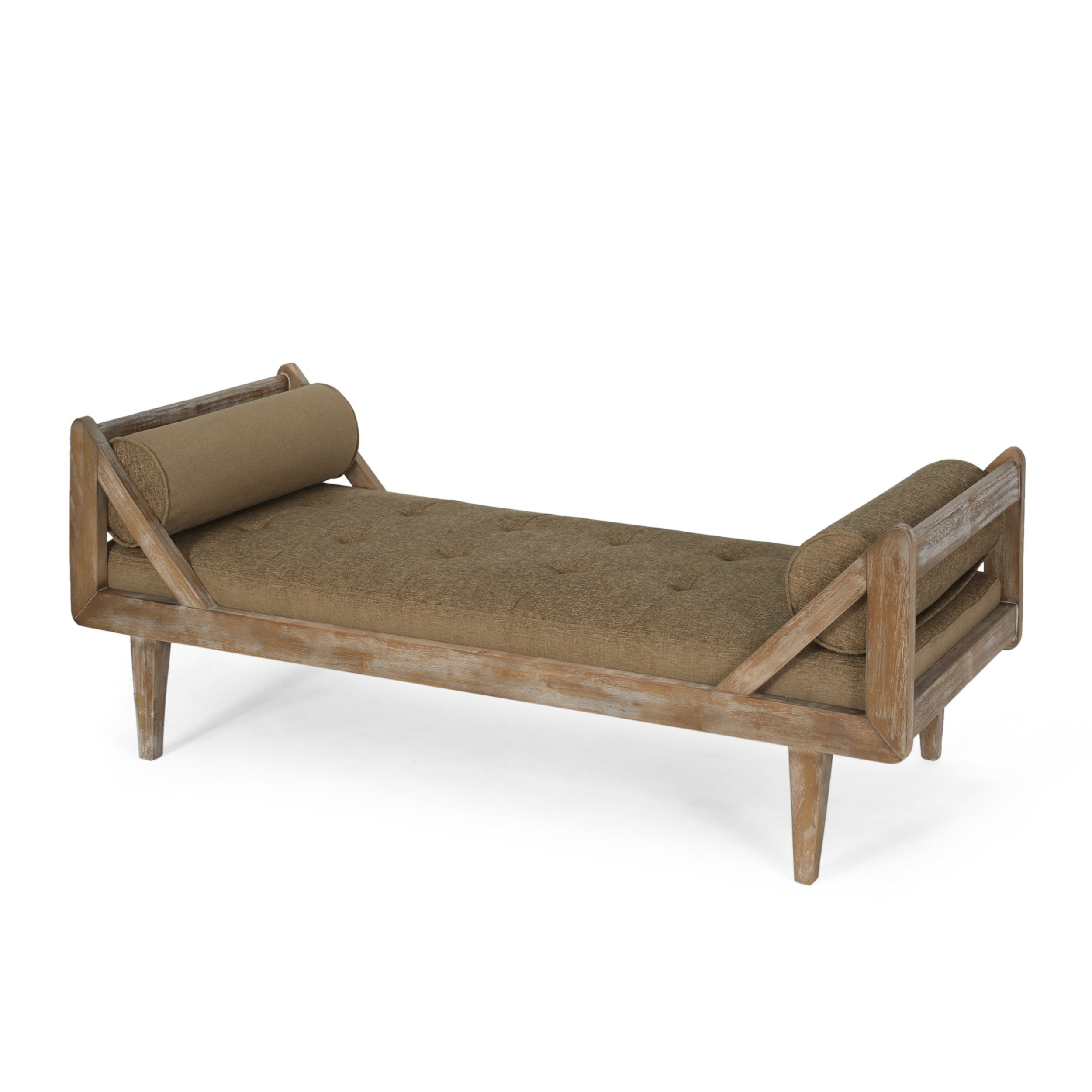 Huller Rustic Tufted Double End Chaise Lounge with Bolster Pillows