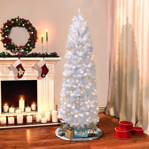 Puleo International PreLit 7.5' White Pencil Northern Fir Artificial Christmas Tree