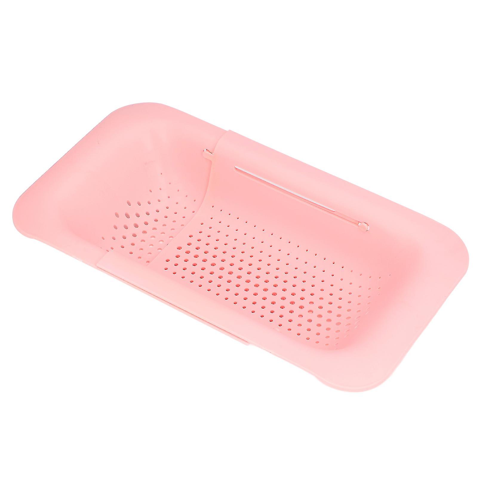 Strainer Basket Telescopic Design Anti Slip Rust Resistant Drain Colander Kitchen AccessoryPink