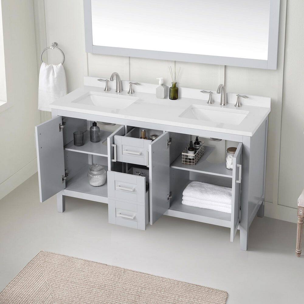 Home Decorators Collection Sepal 60 in. W x 21 in. D x 34.50 in. H Bath Vanity in Dove Grey with White Cultured Marble Top Sepal 60G