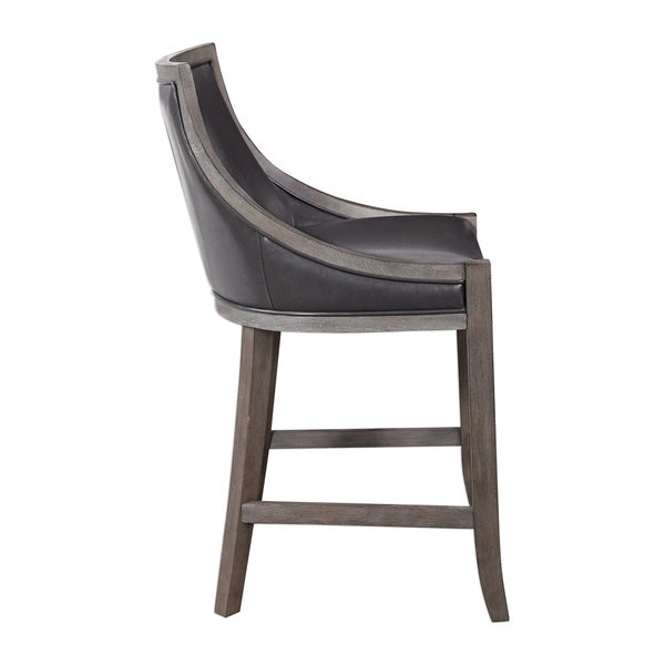 Uttermost Elowen Weathered Charcoal Brown Leather Counter Stool